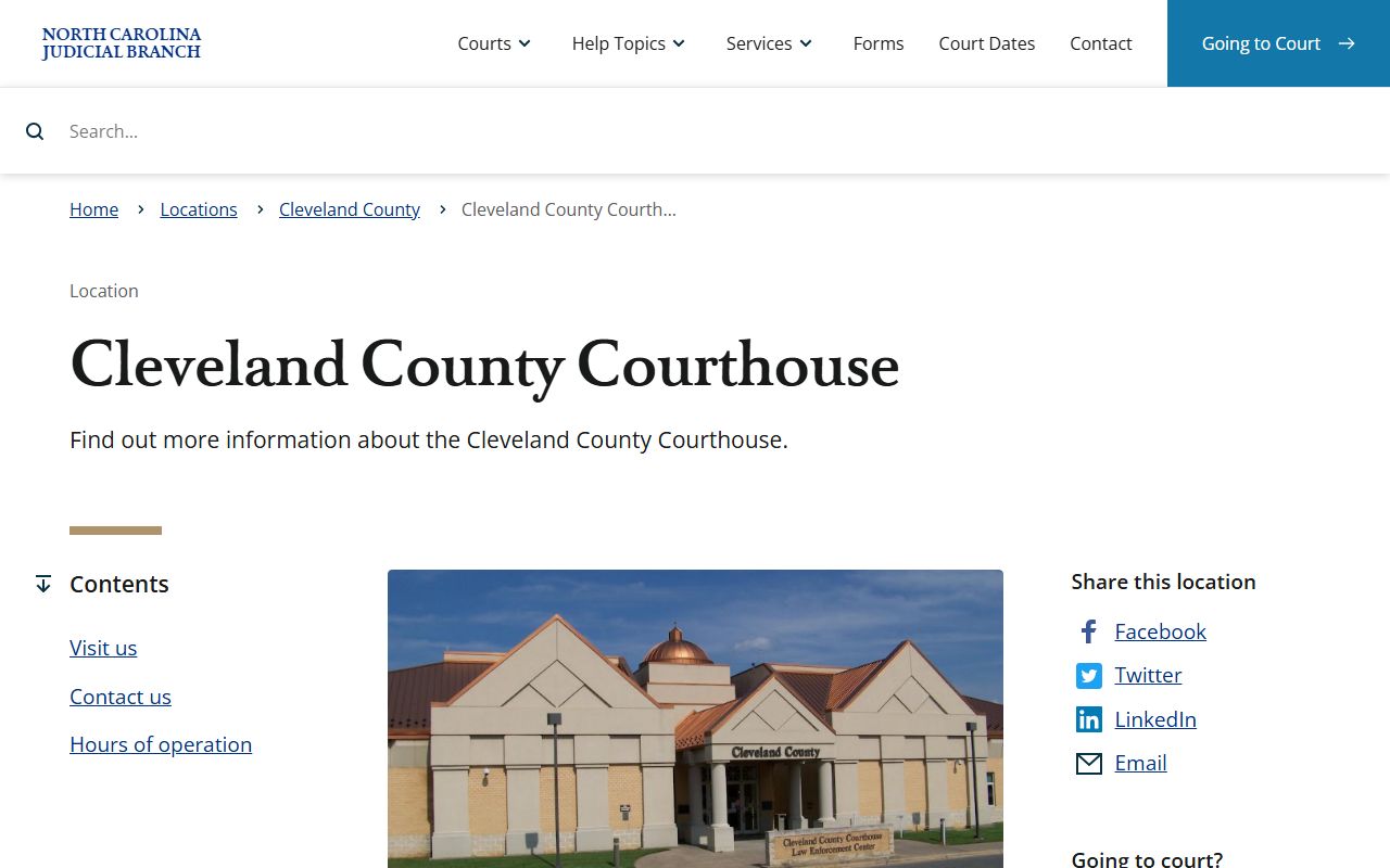 Cleveland County courthouse court records after jail arrest contact page