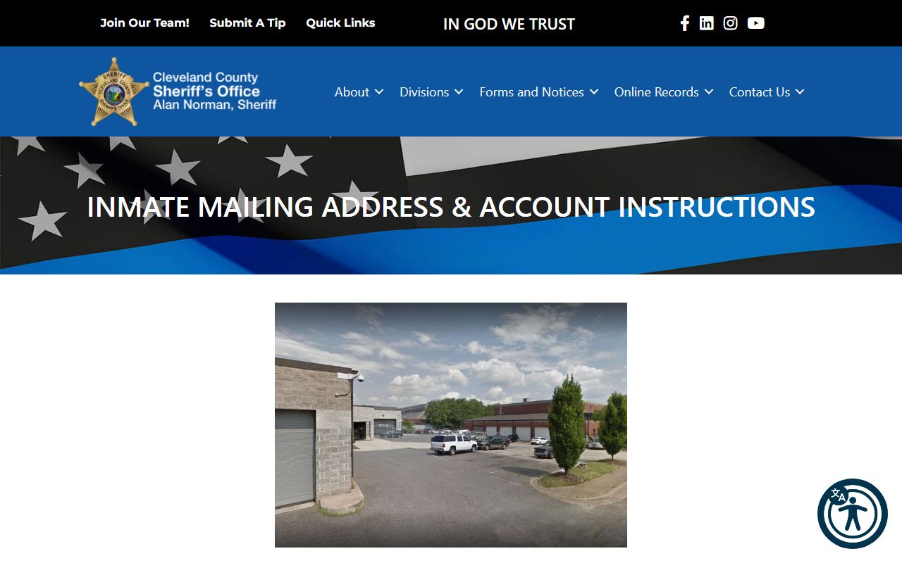 Cleveland County Detention Center inmate mail money and commissary instructions