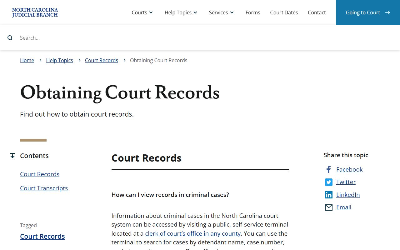 Cleveland County court records after arrest help from the North Carolina Judicial Branch